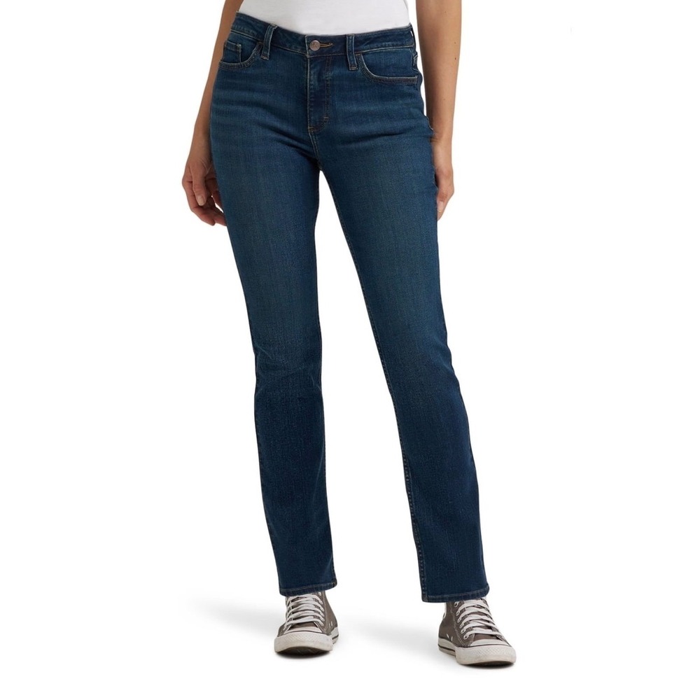 Lee Woman's Midrise Straight Leg Jeans size 4 Rapid Pace Blue Denim Stretch
